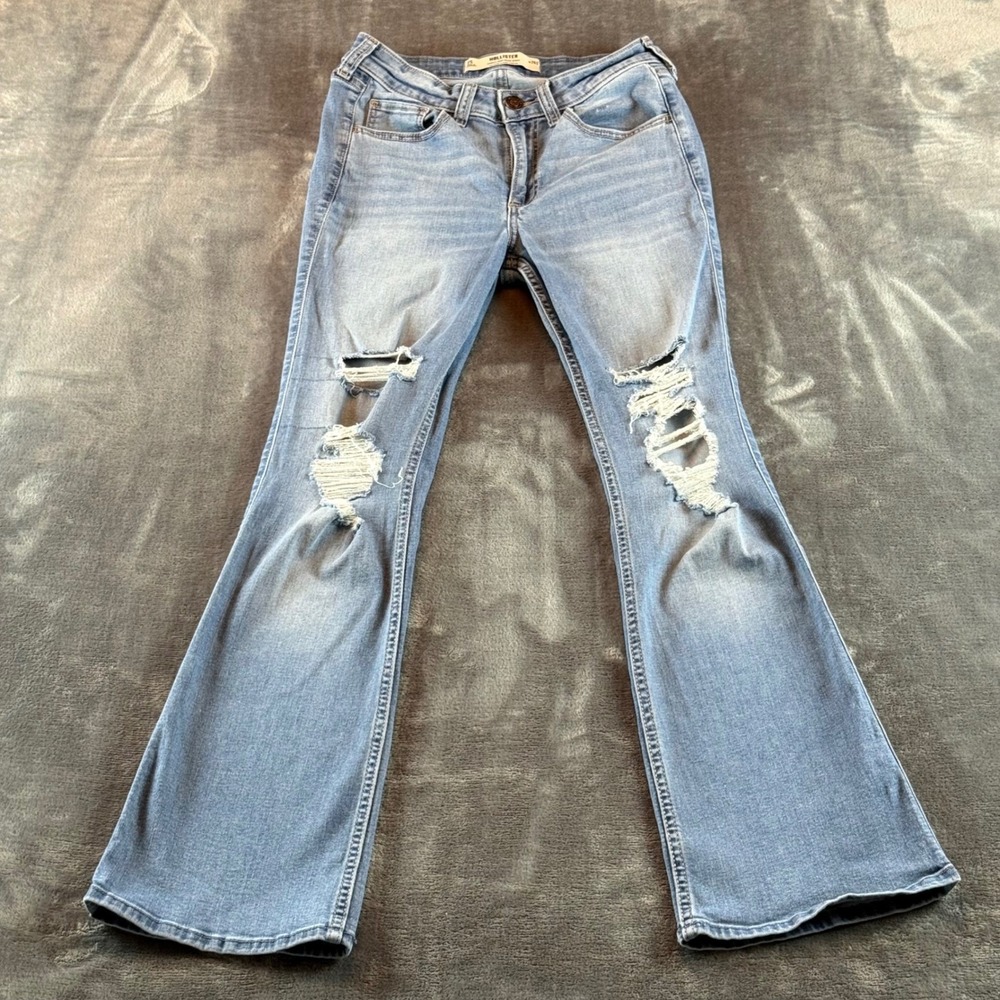 Hollister‎ Curvy Mid-Rise Bootcut Jeans Womens 2S W26 Distressed Light Wash